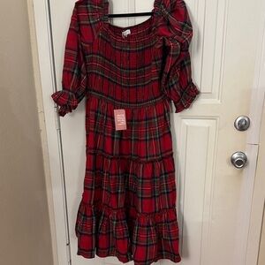 Ivy City Co Red Plaid Dress with Ruffle Details